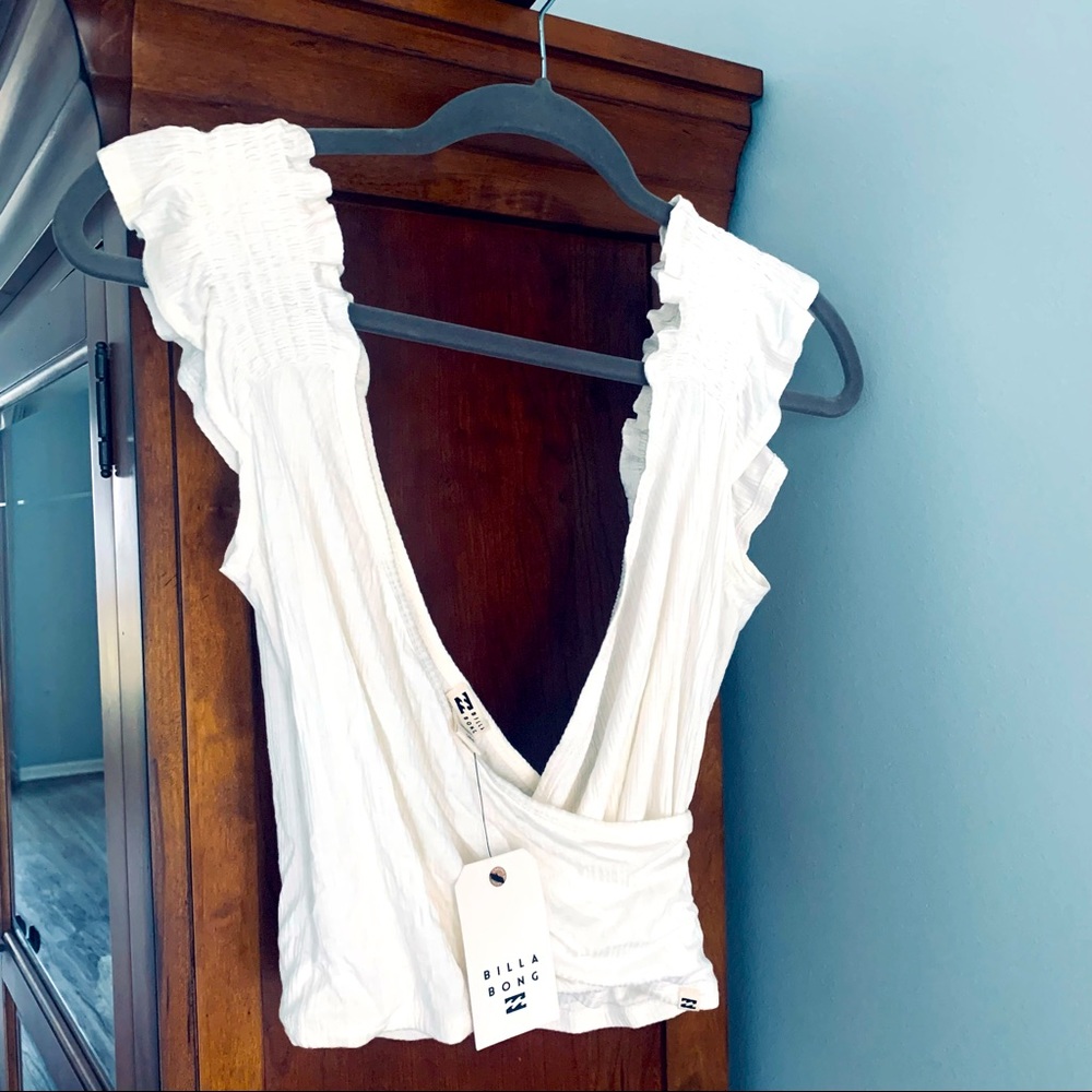Billabong Ivory  Wrap Around/Criss Cross Ruffle Shirt NWT SZ Large